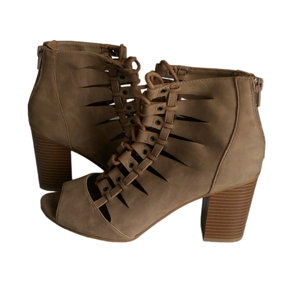 Rampage Women's Faux Suede Visha Peep Toe Gladiator Chunky Heel Ankle Booties